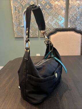 Y2K Coach Hampton Black Hobo Shoulder Bag with Teal Lining